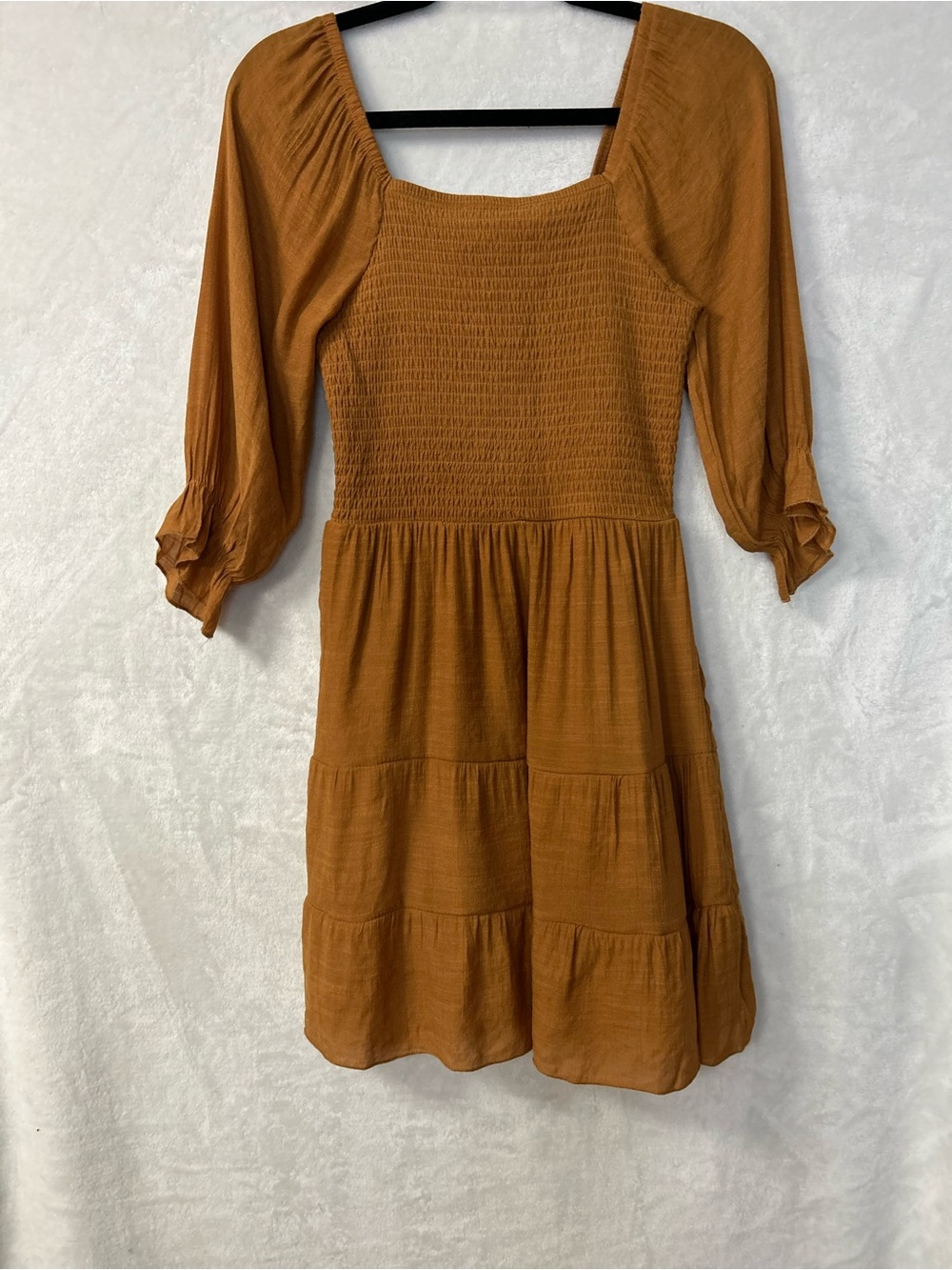 Square Neck Tiered Midi Dress in Rust
